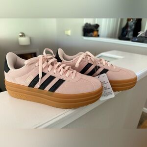 Adidas Women's Light Pink Sneakers with Black Stripes